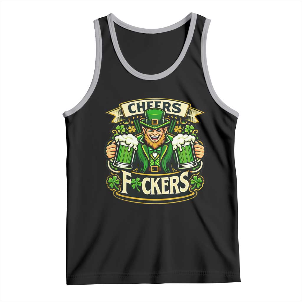Cheers Fckers Tank Top Funny Leprechaun St Patricks Day Party TS12 Black Athletic Heather Print Your Wear