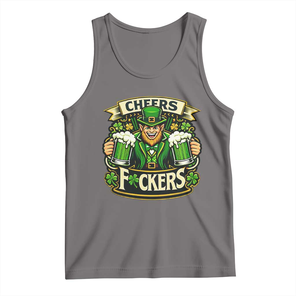 Cheers Fckers Tank Top Funny Leprechaun St Patricks Day Party TS12 Deep Heather Print Your Wear
