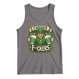 Cheers Fckers Tank Top Funny Leprechaun St Patricks Day Party TS12 Deep Heather Print Your Wear
