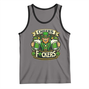 Cheers Fckers Tank Top Funny Leprechaun St Patricks Day Party TS12 Deep Heather Black Print Your Wear