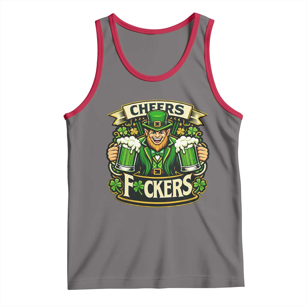 Cheers Fckers Tank Top Funny Leprechaun St Patricks Day Party TS12 Deep Heather Red Print Your Wear