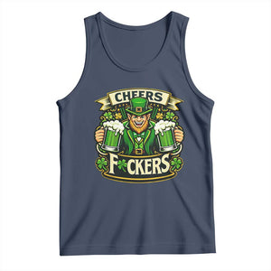 Cheers Fckers Tank Top Funny Leprechaun St Patricks Day Party TS12 Navy Print Your Wear
