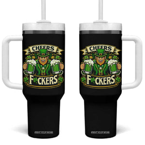 Cheers Fckers Tumbler With Handle Funny Leprechaun St Patricks Day Party TS12 One Size: 40 oz Black Print Your Wear