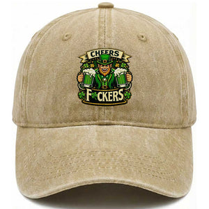 Cheers Fckers Washed Cotton Baseball Cap Funny Leprechaun St Patricks Day Party TS12 Print Your Wear