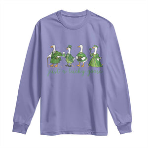 Just A Lucky Goose Long Sleeve Shirt Funny St Patricks Day Irish Gift TS12 Violet Print Your Wear