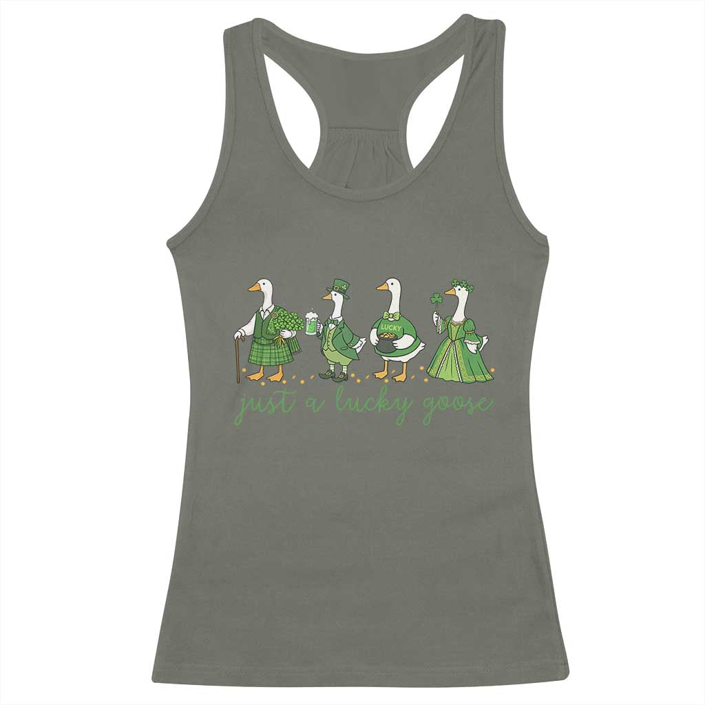 Just A Lucky Goose Racerback Tank Top Funny St Patricks Day Irish Gift TS12 Military Green Print Your Wear