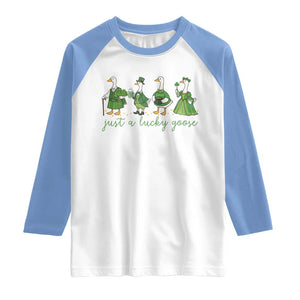 Just A Lucky Goose Raglan Shirt Funny St Patricks Day Irish Gift TS12 White Carolina Blue Print Your Wear