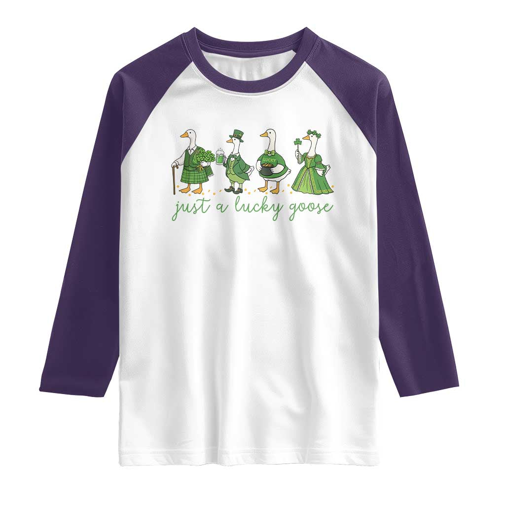 Just A Lucky Goose Raglan Shirt Funny St Patricks Day Irish Gift TS12 White Purple Print Your Wear