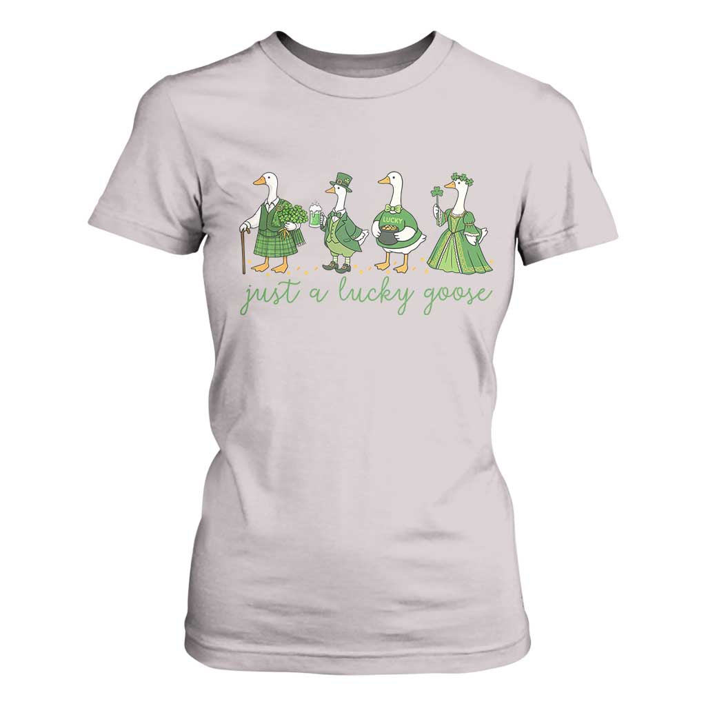 Just A Lucky Goose T Shirt For Women Funny St Patricks Day Irish Gift TS12 Ice Gray Print Your Wear