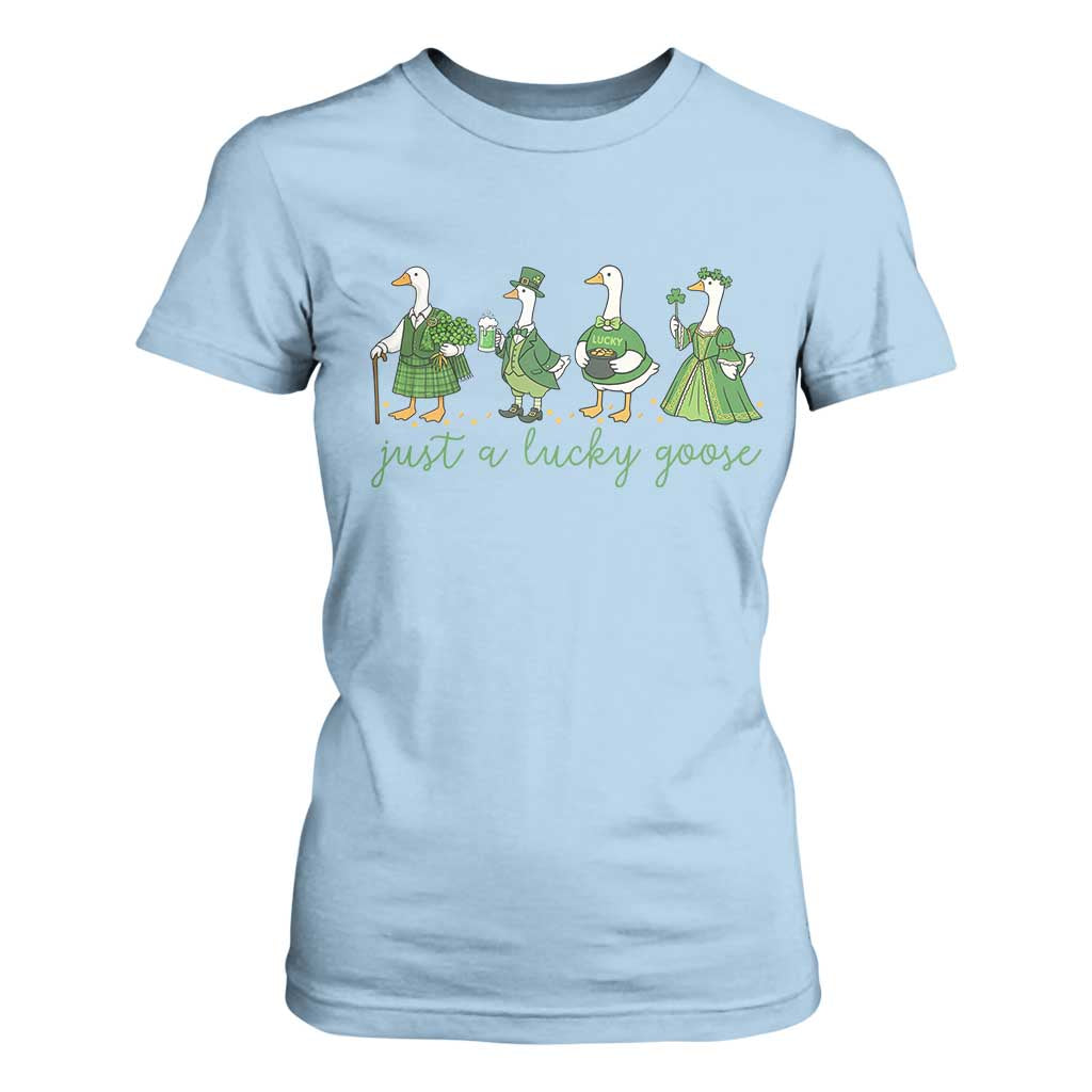 Just A Lucky Goose T Shirt For Women Funny St Patricks Day Irish Gift TS12 Light Blue Print Your Wear