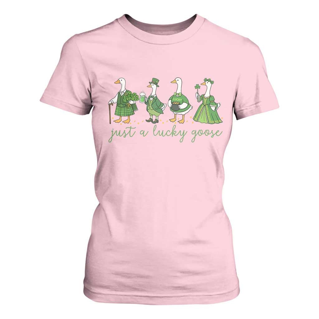 Just A Lucky Goose T Shirt For Women Funny St Patricks Day Irish Gift TS12 Light Pink Print Your Wear