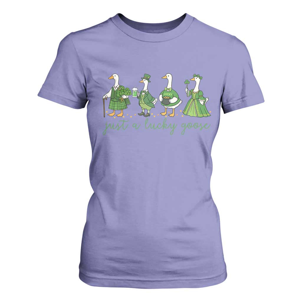 Just A Lucky Goose T Shirt For Women Funny St Patricks Day Irish Gift TS12 Violet Print Your Wear