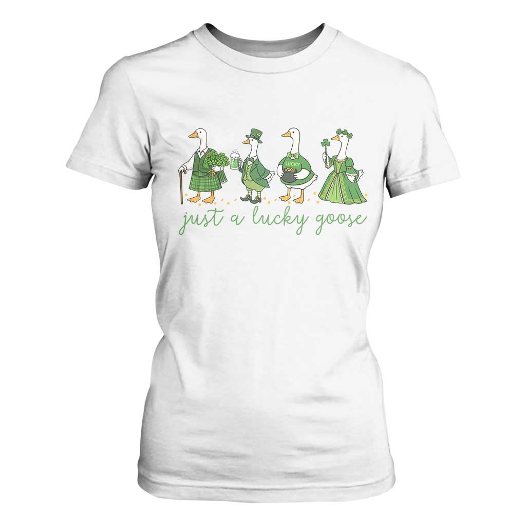 Just A Lucky Goose T Shirt For Women Funny St Patricks Day Irish Gift TS12 White Print Your Wear