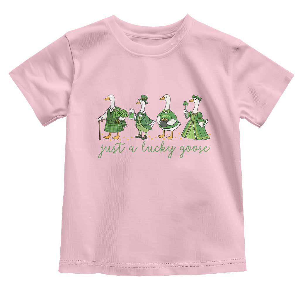 Just A Lucky Goose Toddler T Shirt Funny St Patricks Day Irish Gift TS12 Light Pink Print Your Wear