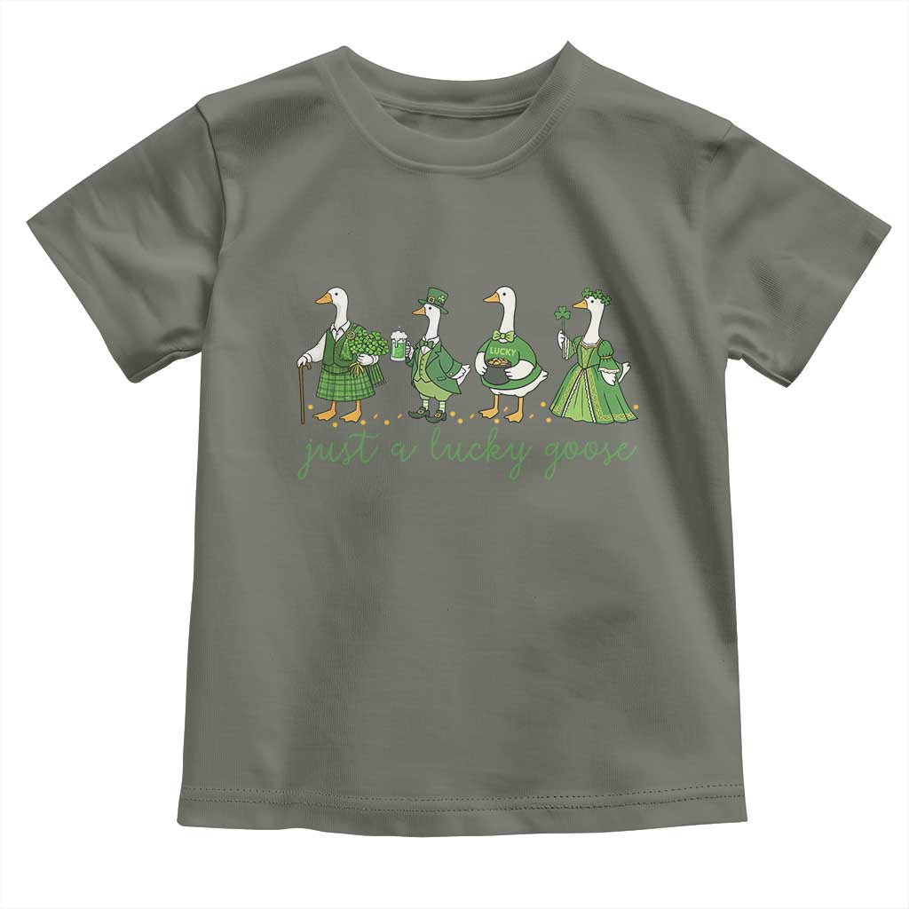 Just A Lucky Goose Toddler T Shirt Funny St Patricks Day Irish Gift TS12 Military Green Print Your Wear