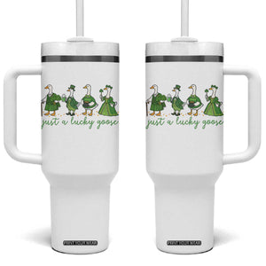 Just A Lucky Goose Tumbler With Handle Funny St Patricks Day Irish Gift TS12 One Size: 40 oz White Print Your Wear