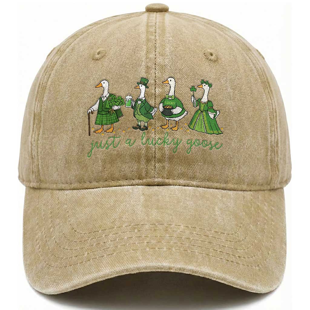 Just A Lucky Goose Washed Cotton Baseball Cap Funny St Patricks Day Irish Gift TS12 Print Your Wear