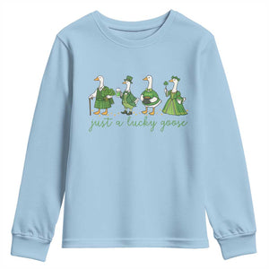 Just A Lucky Goose Youth Sweatshirt Funny St Patricks Day Irish Gift TS12 Light Blue Print Your Wear