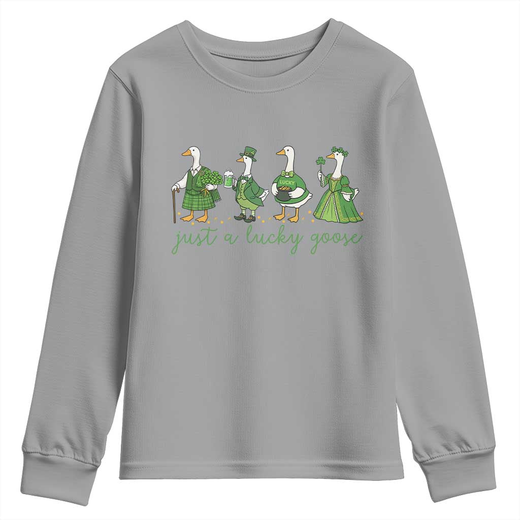 Just A Lucky Goose Youth Sweatshirt Funny St Patricks Day Irish Gift TS12 Sport Gray Print Your Wear