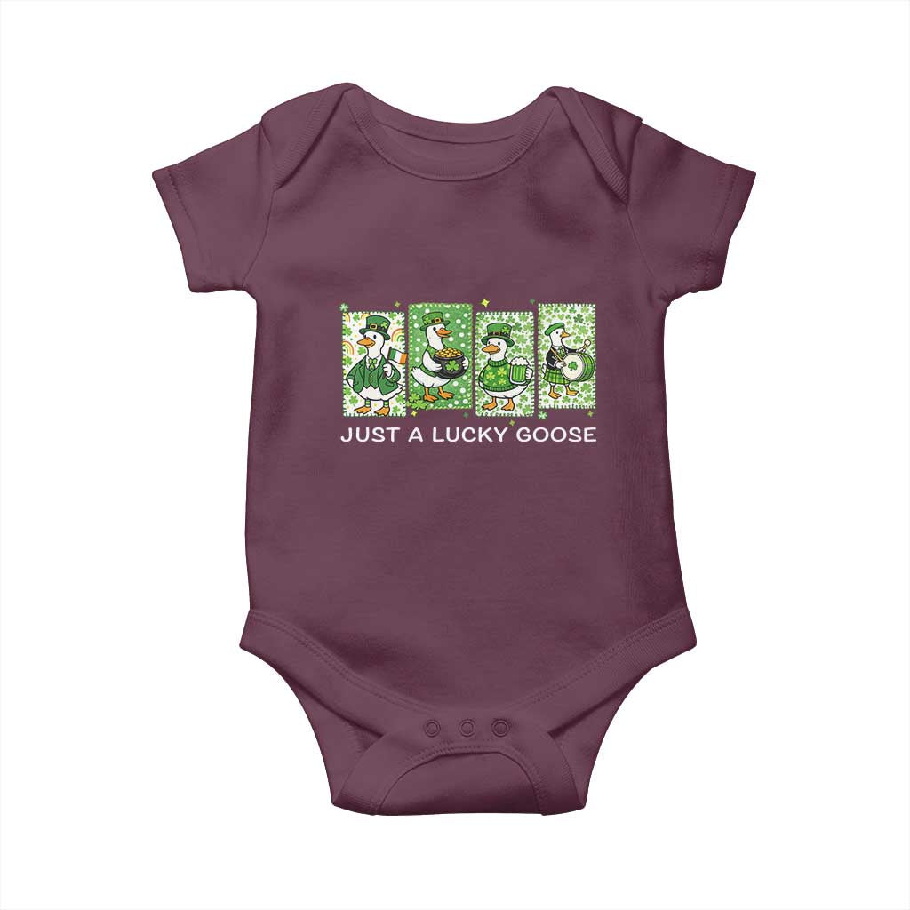 Just A Lucky Goose Baby Onesie Funny Irish Crew St Patricks Day TS12 Maroon Print Your Wear