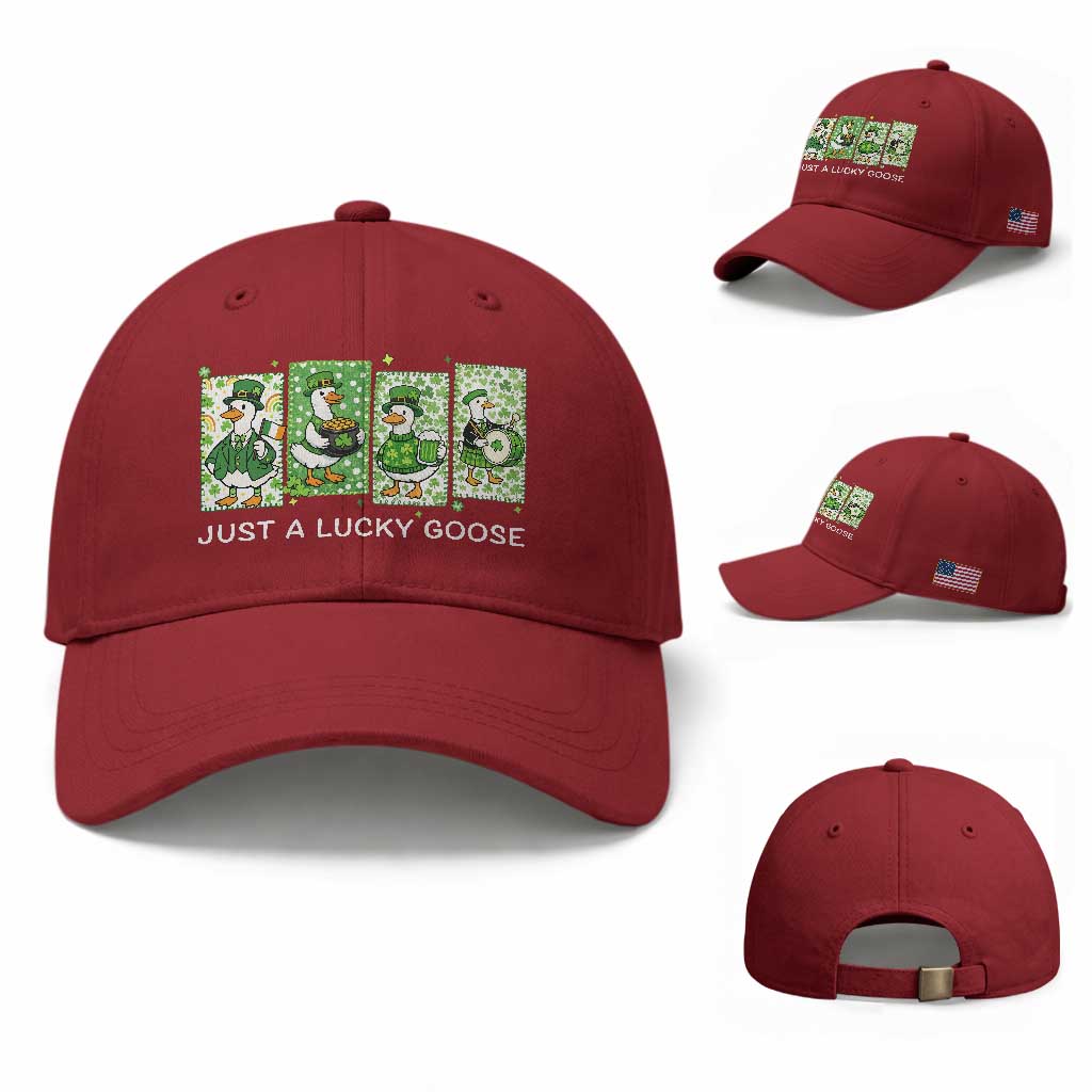 Just A Lucky Goose Baseball Cap Funny Irish Crew St Patricks Day TS12 Baseball Cap Universal Fit Cherry Red Print Your Wear