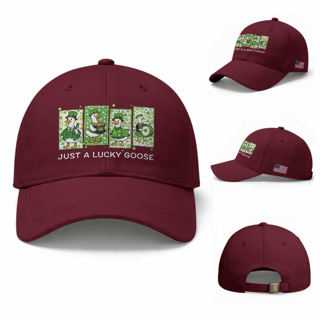 Just A Lucky Goose Baseball Cap Funny Irish Crew St Patricks Day TS12 Baseball Cap Universal Fit Maroon Print Your Wear