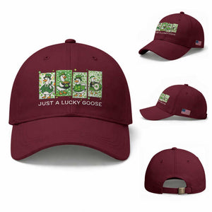Just A Lucky Goose Baseball Cap Funny Irish Crew St Patricks Day TS12 Baseball Cap Universal Fit Maroon Print Your Wear
