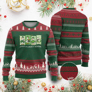 Just A Lucky Goose Ugly Christmas Sweater Funny Irish Crew St Patricks Day TS12 Red Green Print Your Wear