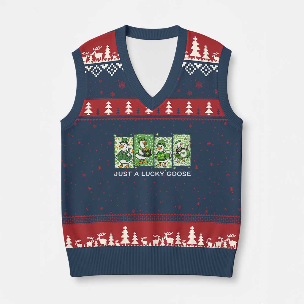 Just A Lucky Goose V-Neck Knit Sweater Vest Funny Irish Crew St Patricks Day TS12 Navy Red Print Your Wear