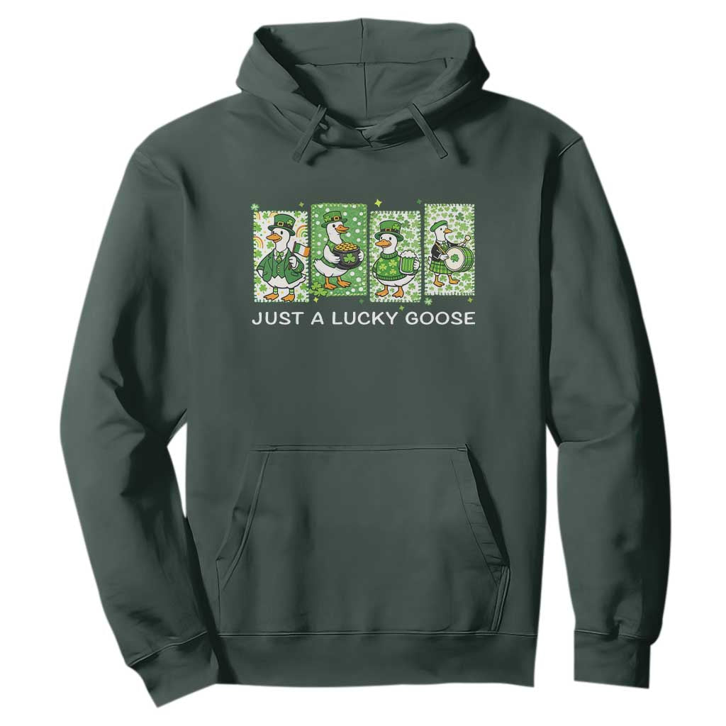 Just A Lucky Goose Hoodie Funny Irish Crew St Patricks Day TS12 Dark Forest Green Print Your Wear