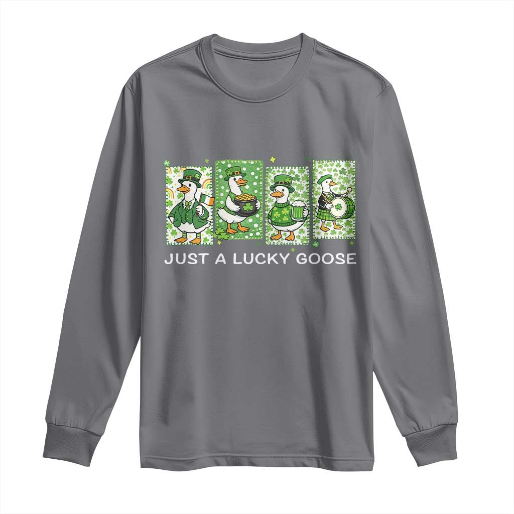 Just A Lucky Goose Long Sleeve Shirt Funny Irish Crew St Patricks Day TS12 Charcoal Print Your Wear