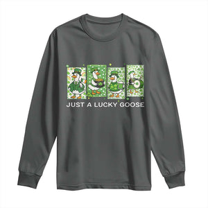Just A Lucky Goose Long Sleeve Shirt Funny Irish Crew St Patricks Day TS12 Dark Heather Print Your Wear