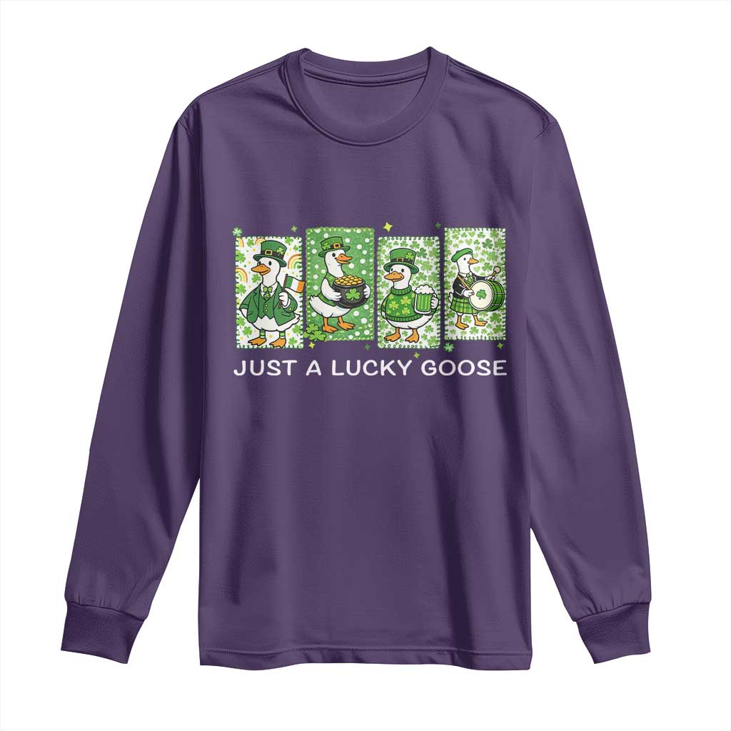 Just A Lucky Goose Long Sleeve Shirt Funny Irish Crew St Patricks Day TS12 Purple Print Your Wear