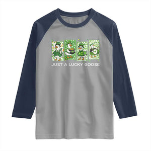 Just A Lucky Goose Raglan Shirt Funny Irish Crew St Patricks Day TS12 Sport Gray Navy Print Your Wear
