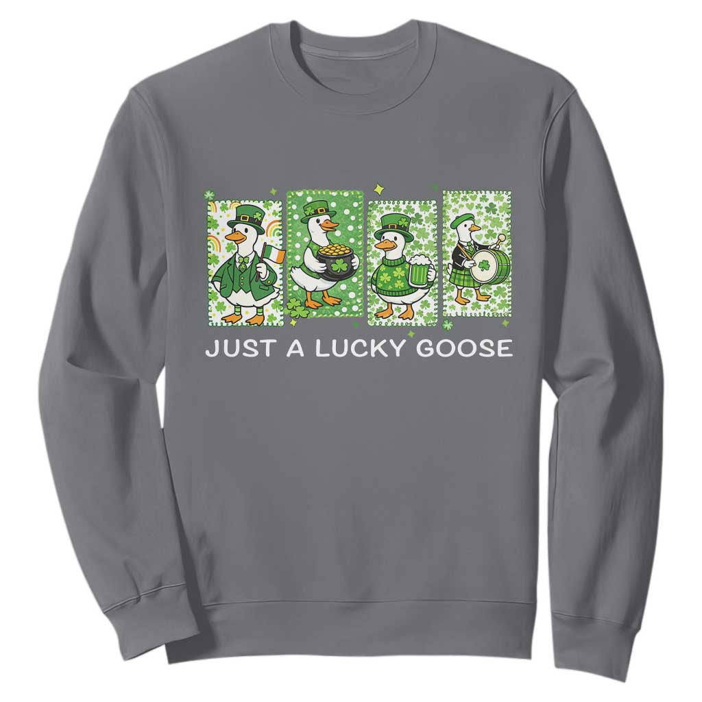 Just A Lucky Goose Sweatshirt Funny Irish Crew St Patricks Day TS12 Charcoal Print Your Wear