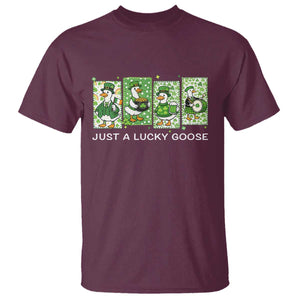 Just A Lucky Goose T Shirt Funny Irish Crew St Patricks Day TS12 Maroon Print Your Wear