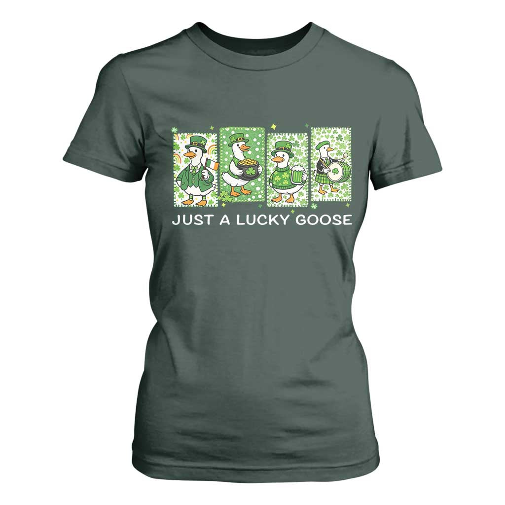 Just A Lucky Goose T Shirt For Women Funny Irish Crew St Patricks Day TS12 Dark Forest Green Print Your Wear