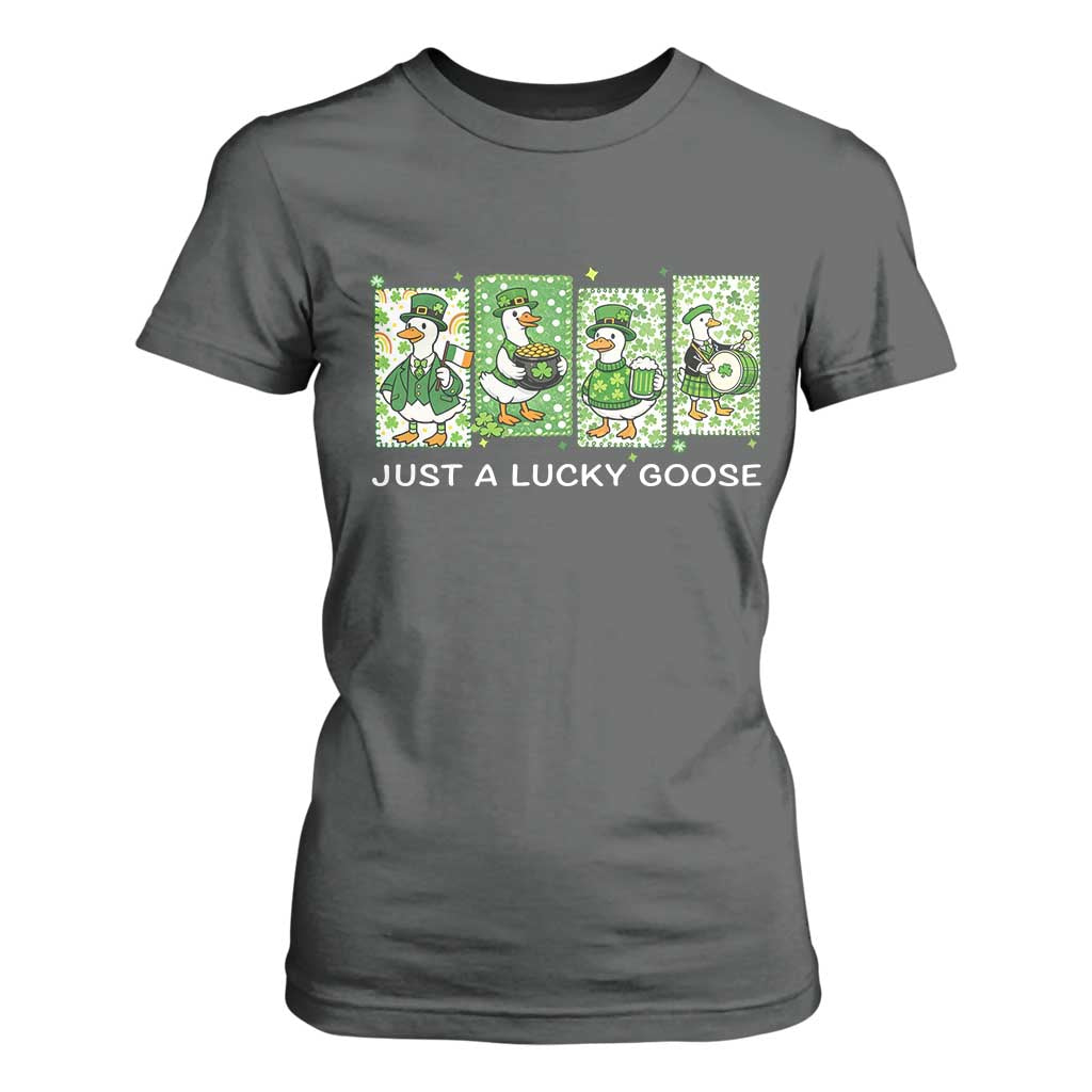 Just A Lucky Goose T Shirt For Women Funny Irish Crew St Patricks Day TS12 Dark Heather Print Your Wear