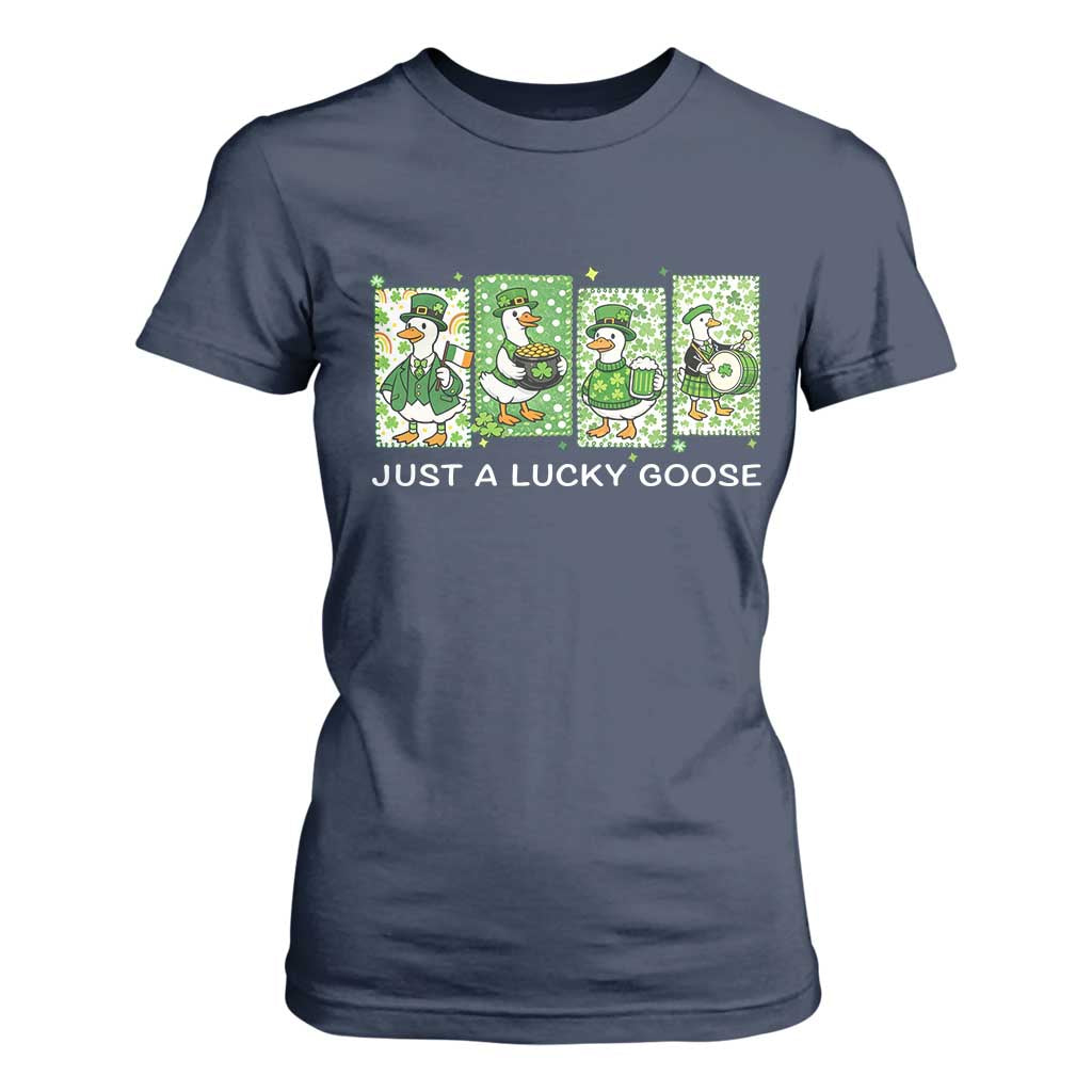 Just A Lucky Goose T Shirt For Women Funny Irish Crew St Patricks Day TS12 Navy Print Your Wear