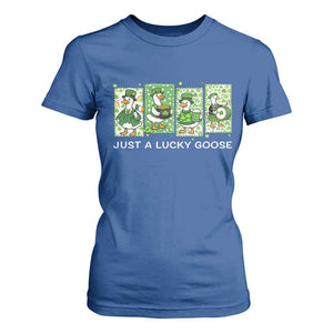 Just A Lucky Goose T Shirt For Women Funny Irish Crew St Patricks Day TS12 Royal Blue Print Your Wear