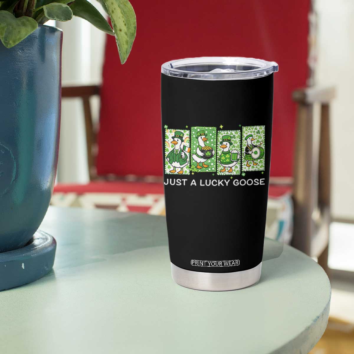 Just A Lucky Goose Tumbler Cup Funny Irish Crew St Patricks Day TS12 Print Your Wear