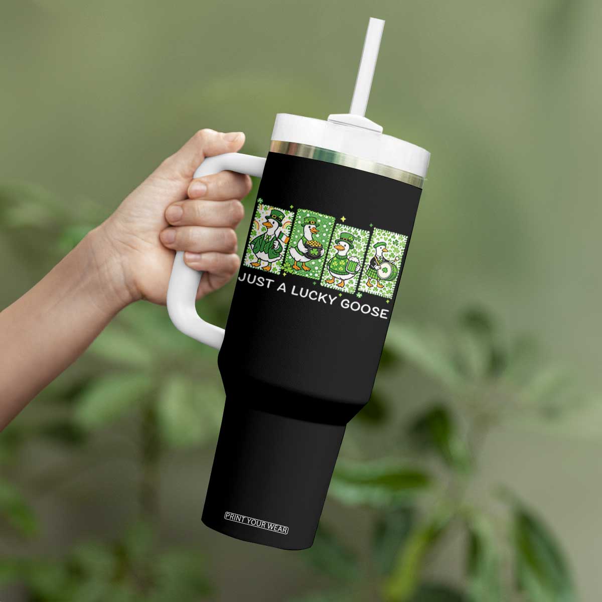 Just A Lucky Goose Tumbler With Handle Funny Irish Crew St Patricks Day TS12 Print Your Wear