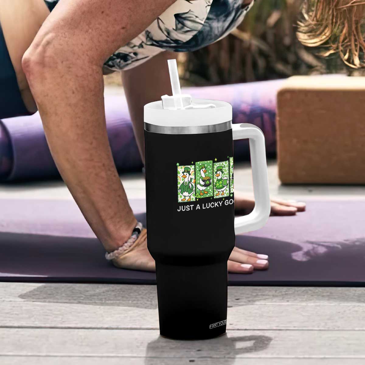 Just A Lucky Goose Tumbler With Handle Funny Irish Crew St Patricks Day TS12 Print Your Wear