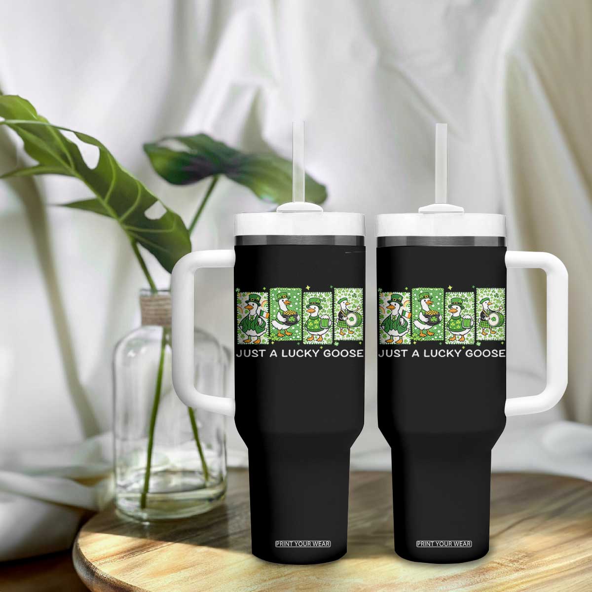 Just A Lucky Goose Tumbler With Handle Funny Irish Crew St Patricks Day TS12 Print Your Wear