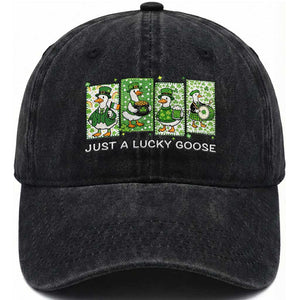 Just A Lucky Goose Washed Cotton Baseball Cap Funny Irish Crew St Patricks Day TS12 Print Your Wear