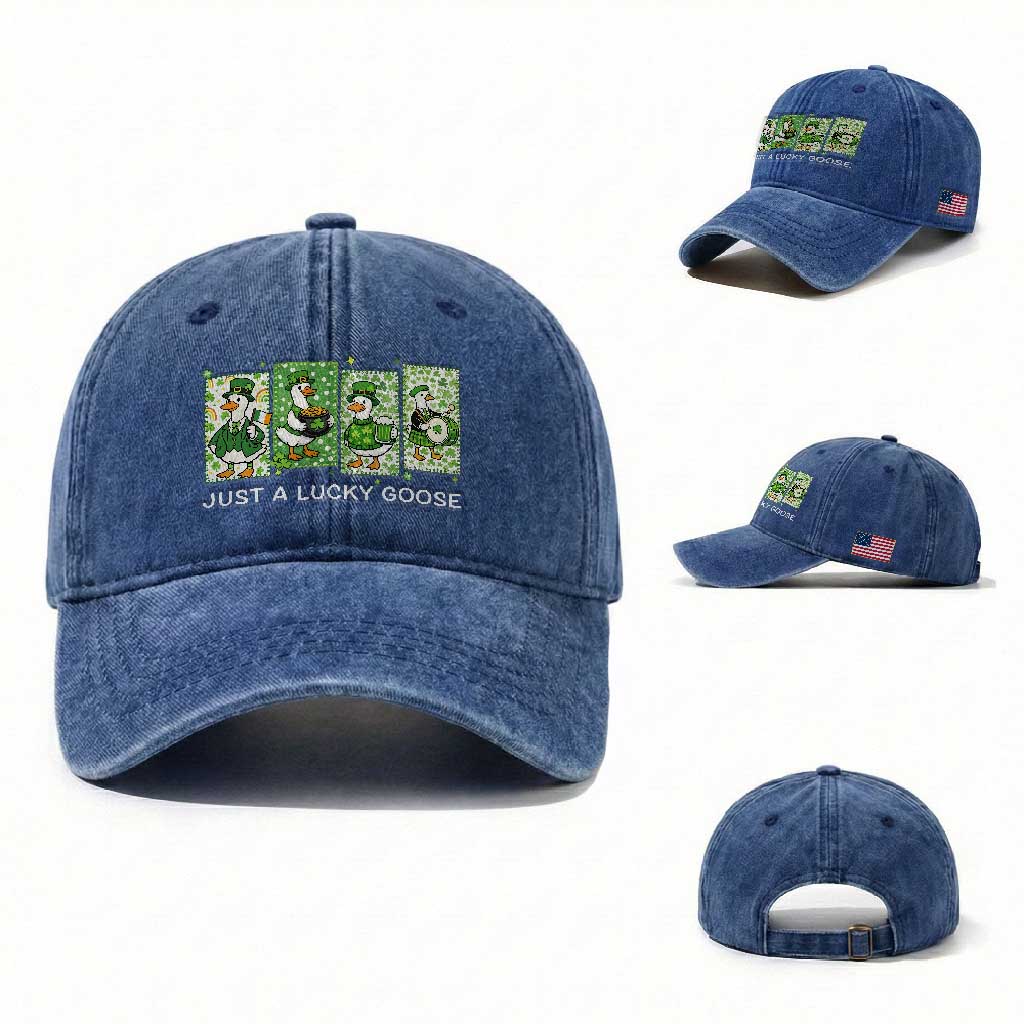 Just A Lucky Goose Washed Cotton Baseball Cap Funny Irish Crew St Patricks Day TS12 Washed Cap Universal Fit Royal Blue Print Your Wear