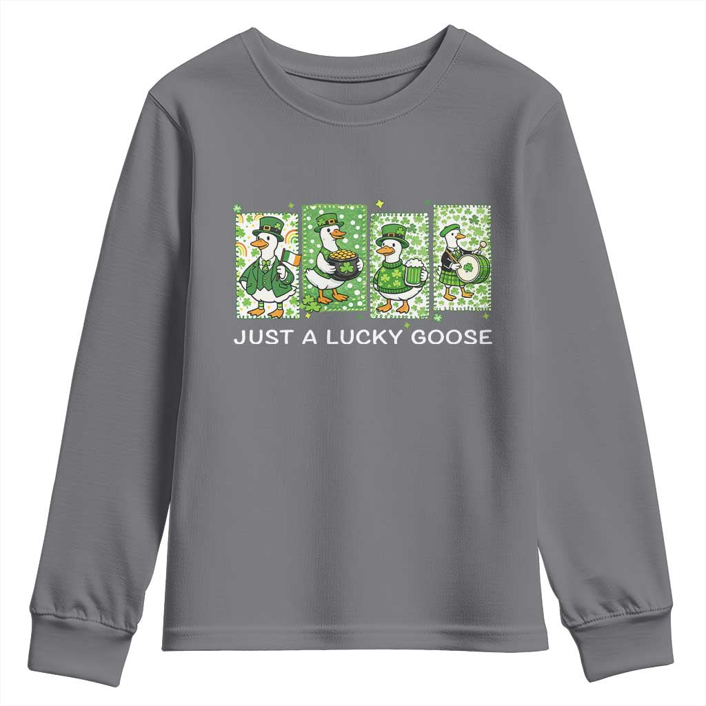 Just A Lucky Goose Youth Sweatshirt Funny Irish Crew St Patricks Day TS12 Charcoal Print Your Wear