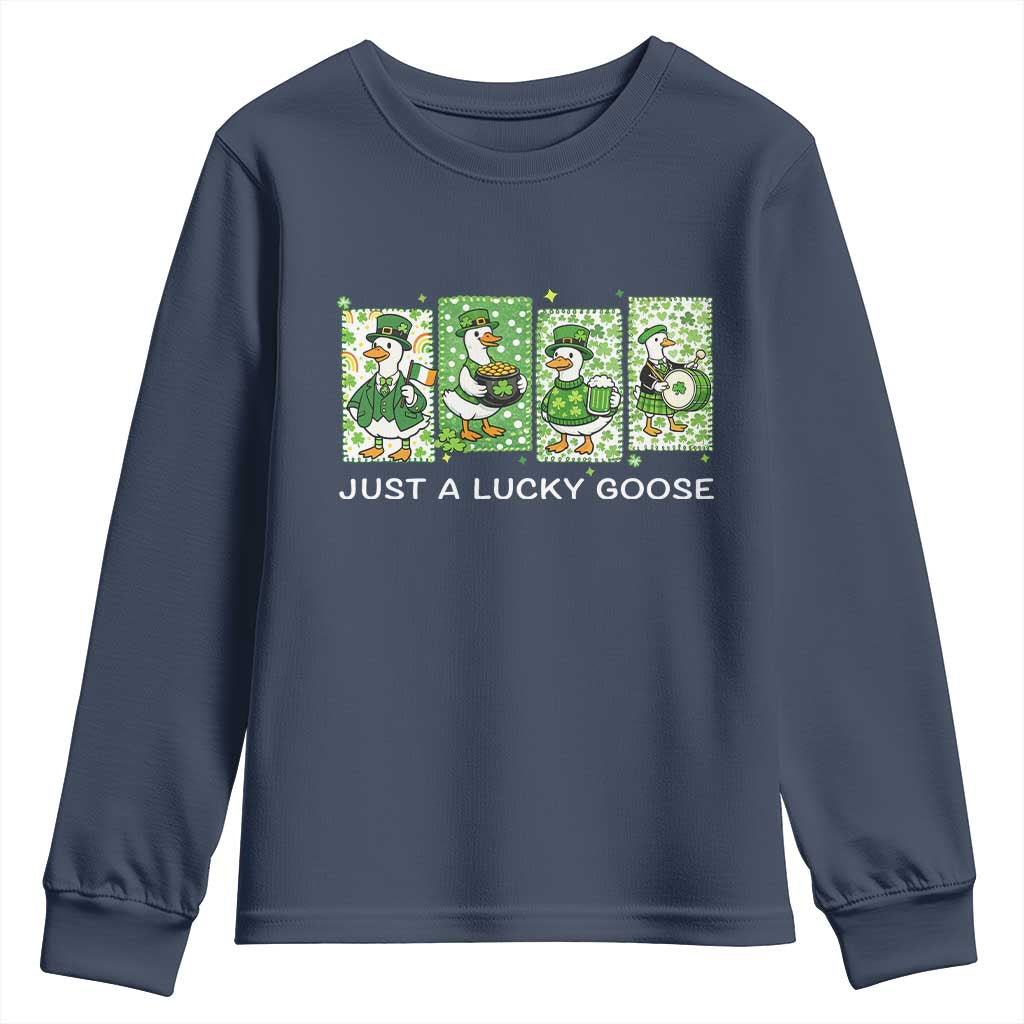 Just A Lucky Goose Youth Sweatshirt Funny Irish Crew St Patricks Day TS12 Navy Print Your Wear