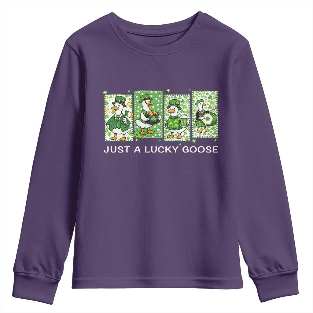Just A Lucky Goose Youth Sweatshirt Funny Irish Crew St Patricks Day TS12 Purple Print Your Wear