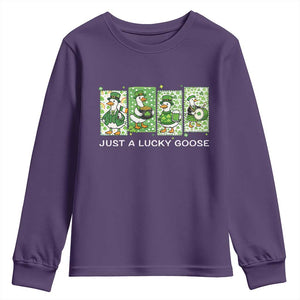 Just A Lucky Goose Youth Sweatshirt Funny Irish Crew St Patricks Day TS12 Purple Print Your Wear